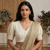 Ivory Mirrorwork Readymade Blouse with Puff Sleeves | Godhuli