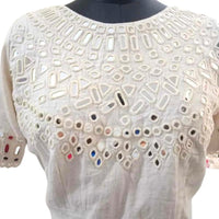 Ivory Readymade Blouse with Hand Embroidered Mirror Work | Godhuli