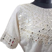 Ivory Readymade Blouse with Hand Embroidered Mirror Work | Godhuli