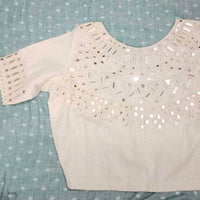 Ivory Readymade Blouse with Hand Embroidered Mirror Work | Godhuli