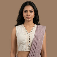 Ivory Readymade Blouse with Mirror Work-Lace | Godhuli