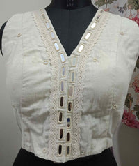 Ivory Readymade Blouse with Mirror Work-Lace | Godhuli