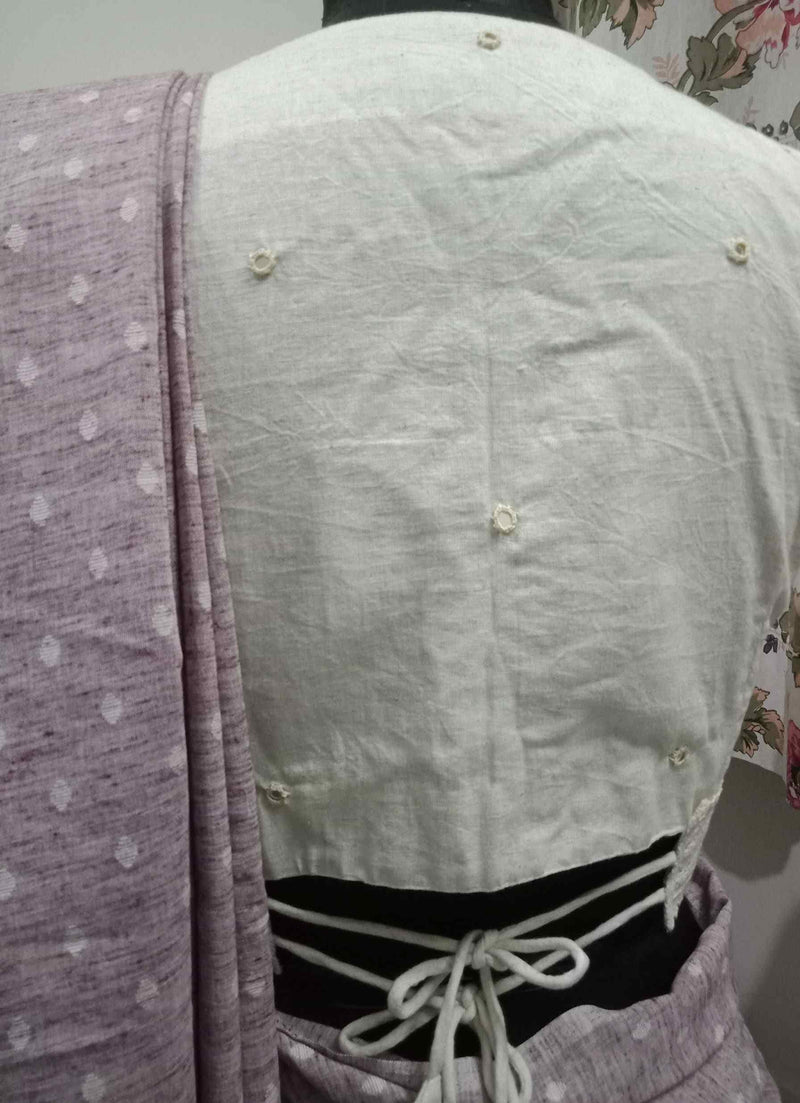 Ivory Readymade Blouse with Mirror Work-Lace | Godhuli