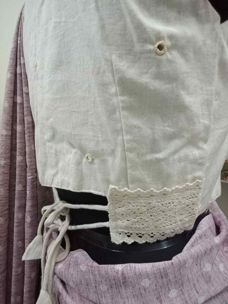 Ivory Readymade Blouse with Mirror Work-Lace | Godhuli