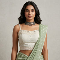 Ivory Spaghetti Mirror work Readymade Blouse | Godhuli