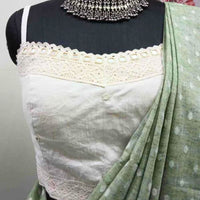 Ivory Spaghetti Mirror work Readymade Blouse | Godhuli