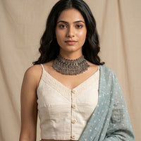 Ivory Spaghetti V-Neck Readymade Blouse | Godhuli