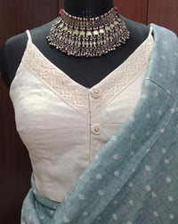 Ivory Spaghetti V-Neck Readymade Blouse | Godhuli