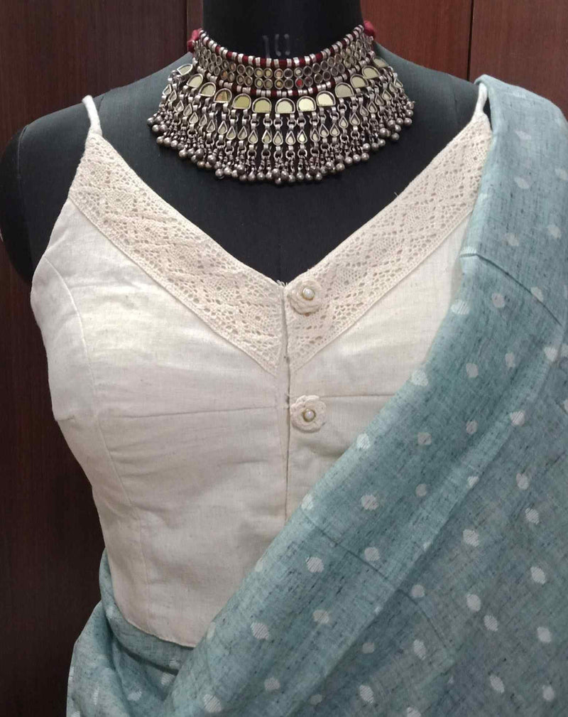 Ivory Spaghetti V-Neck Readymade Blouse | Godhuli