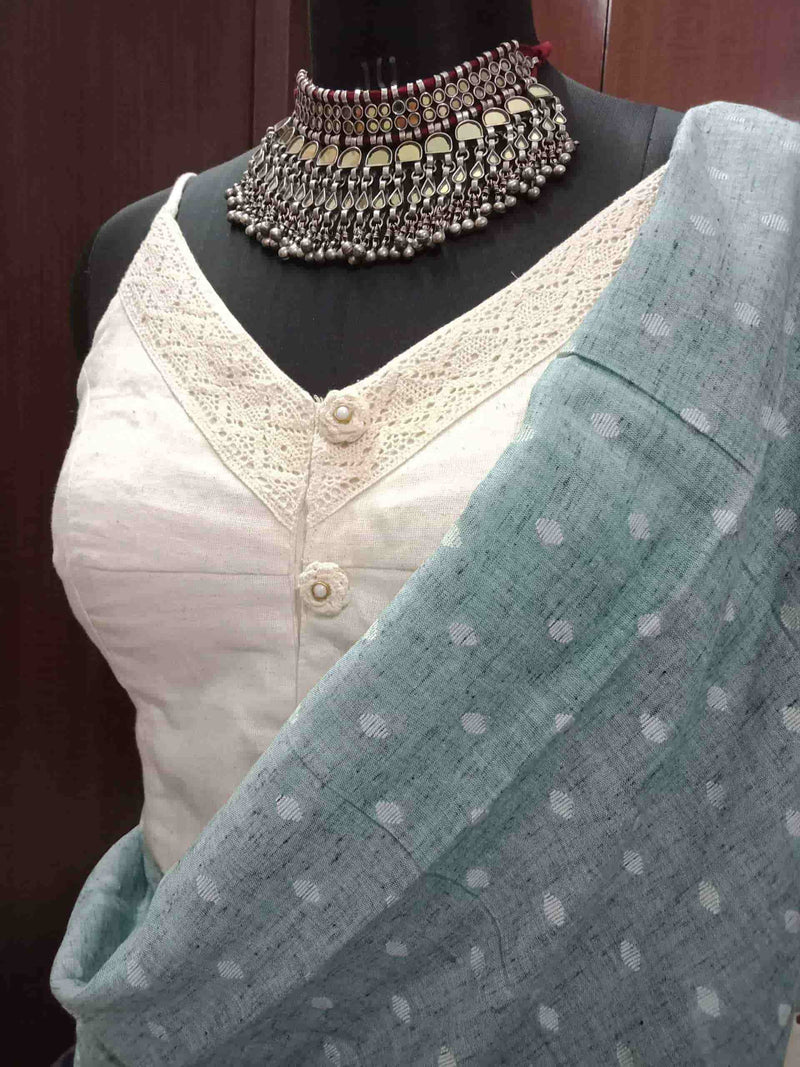 Ivory Spaghetti V-Neck Readymade Blouse | Godhuli