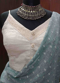 Ivory Spaghetti V-Neck Readymade Blouse | Godhuli