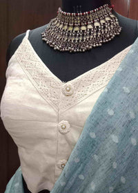 Ivory Spaghetti V-Neck Readymade Blouse | Godhuli