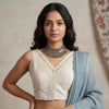 Ivory V-Neck Readymade Blouse with Mirror Work | Godhuli