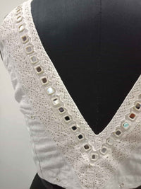 Ivory V-Neck Readymade Blouse with Mirror Work | Godhuli