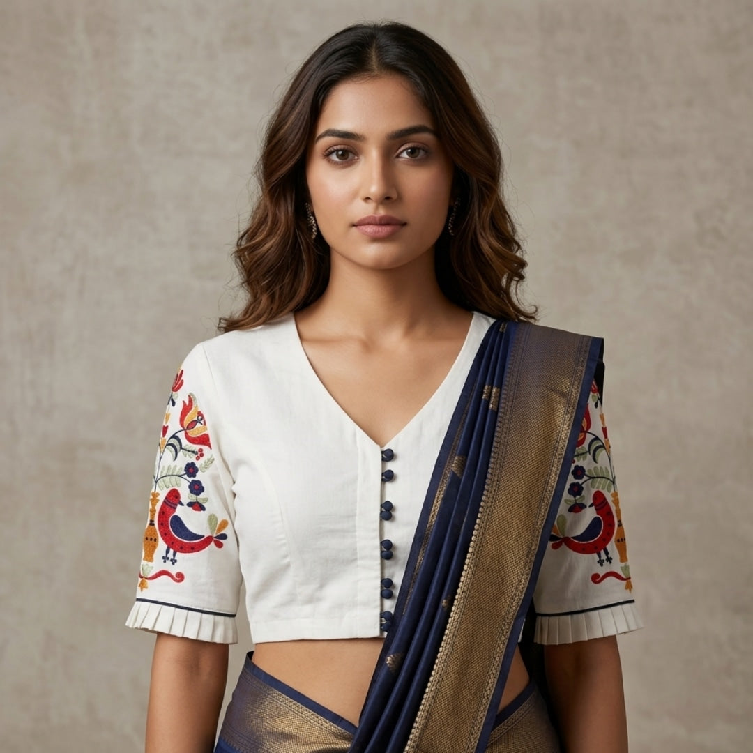 Ivory White Sleeves Readymade Blouse