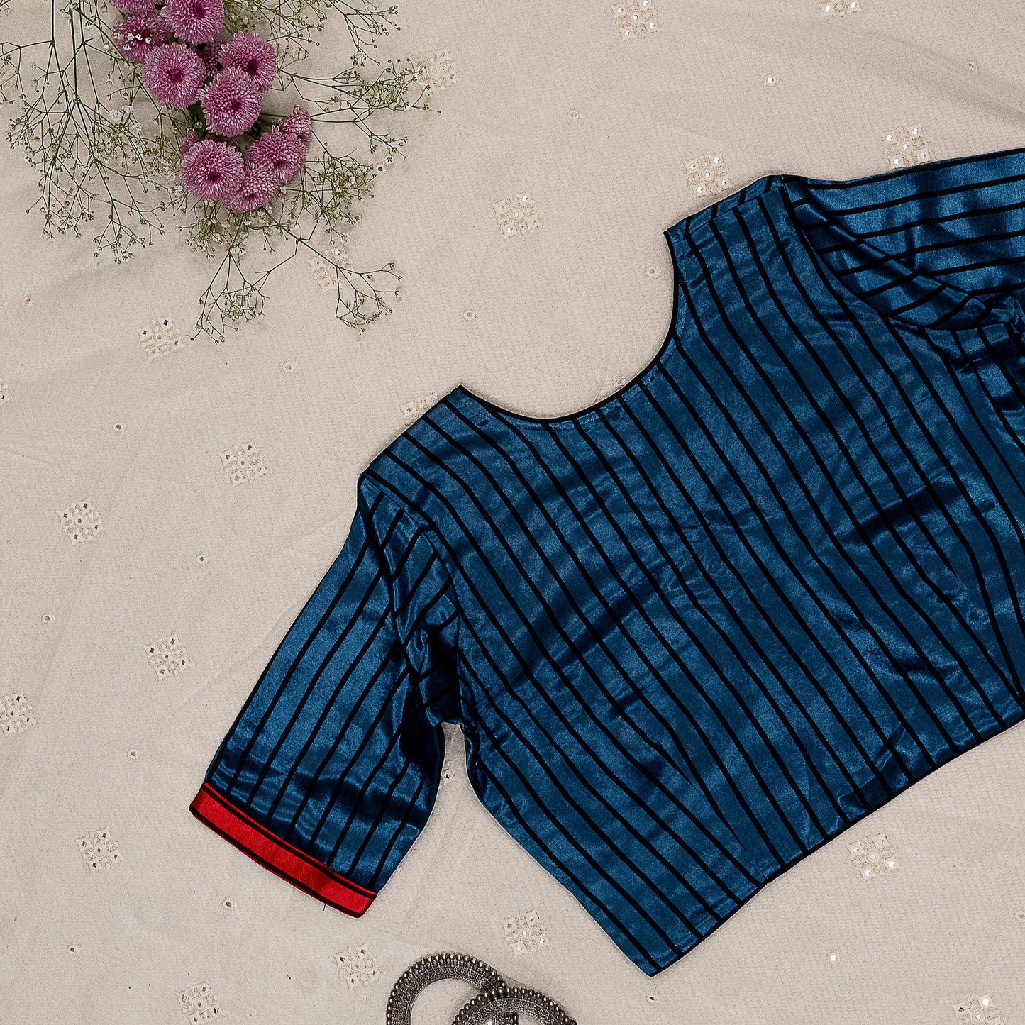Greyish Blue Maroon Gaji Silk Choli Pattern Blouse
