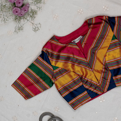 Multicoloured Gaji Silk Stripes Blouse