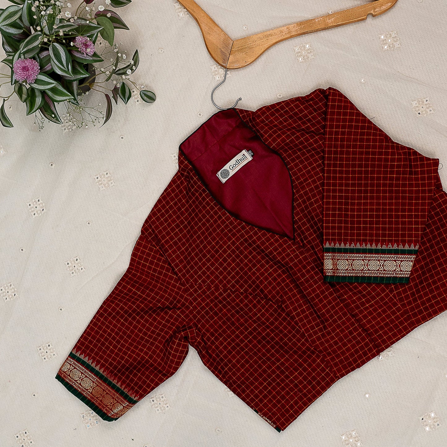 Maroon Two Tone Checkered Blouse