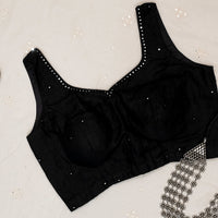 Black Mirrorwork Sleeveless Readymade Blouse | Godhuli