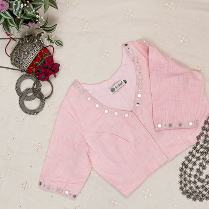 Pink cotton Blouse with mirror work