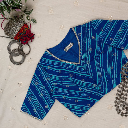 Blue Leheriya Stripes Magenta blouse
