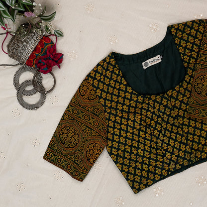 Dark Green Ajrakh Cotton Blouse