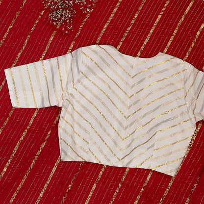 White Blouse with Golden Zari Stripes