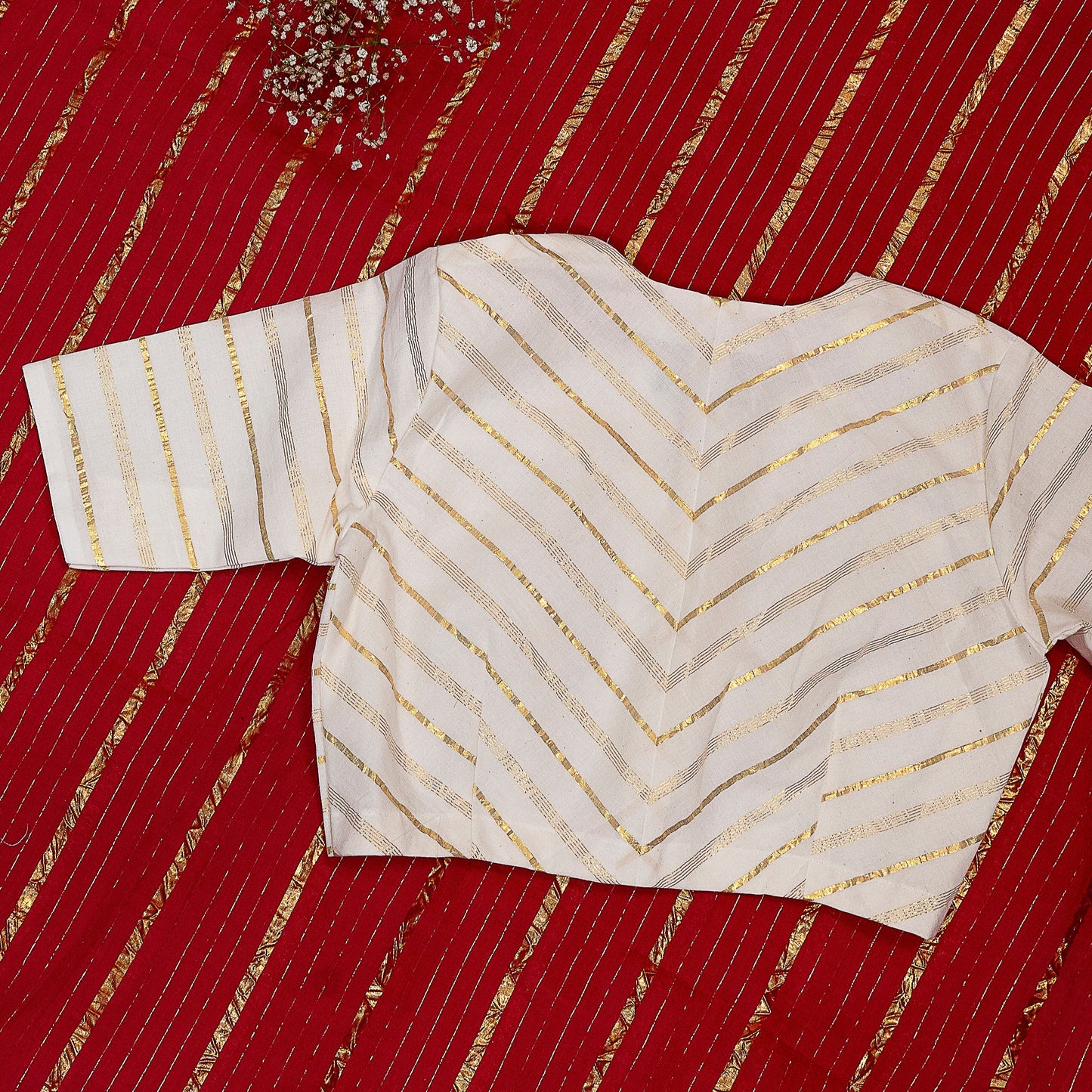 White Blouse with Golden Zari Stripes