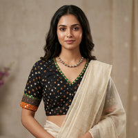 Jade Black Bandhani Readymade Blouse with Mirror Work | Godhuli