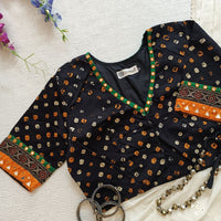 Jade Black Bandhani Readymade Blouse with Mirror Work | Godhuli