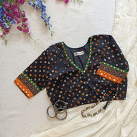 Jade Black Bandhani Readymade Blouse with Mirror Work | Godhuli