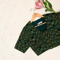 Leaf Green Mercerised Ikat Readymade Blouse | Godhuli