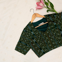 Leaf Green Mercerised Ikat Readymade Blouse | Godhuli