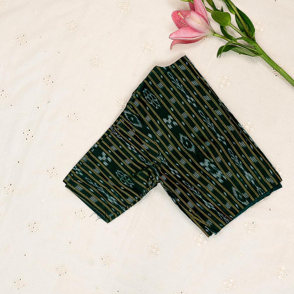 Leaf Green Mercerised Ikat Readymade Blouse | Godhuli