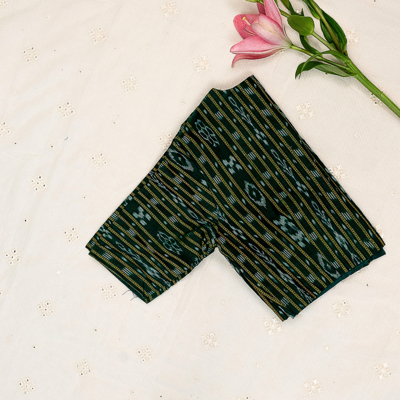 Leaf Green Mercerised Ikat Readymade Blouse | Godhuli