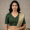 Leaf Green Mercerised Ikat Readymade Blouse | Godhuli