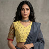 Lemon Yellow Colour Jacquard Readymade Blouse | Godhuli