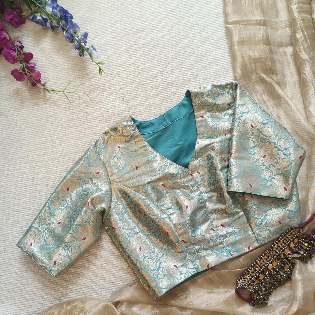 Light Blue Banarasi Brocade Readymade Blouse