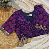 Magenta-Navy Blue Gamathi Readymade Blouse | Godhuli