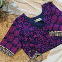 Magenta-Navy Blue Gamathi Readymade Blouse | Godhuli