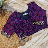 Magenta-Navy Blue Gamathi Readymade Blouse | Godhuli