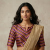 Magenta Green Yellow Stripes Multicoloured Gaji Silk Readymade Blouse | Godhuli