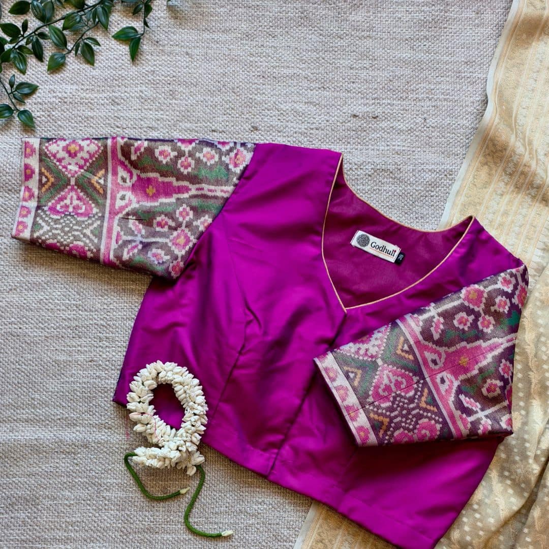 Magenta Pink Patola Sleeves Readymade Blouse