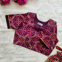 Magenta Red Brown Patola print Dola Silk Readymade Blouse | Godhuli