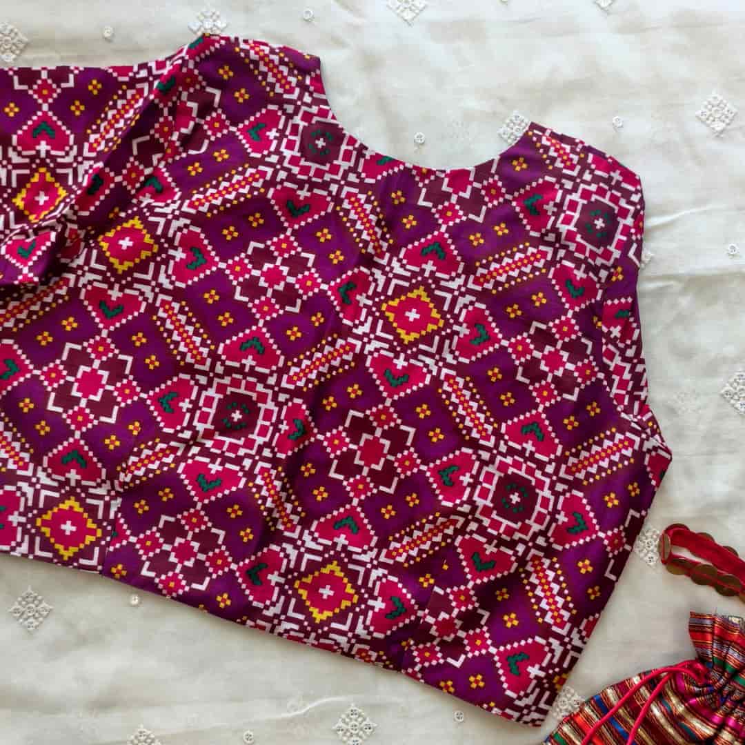 Magenta Red Brown Patola print Dola Silk Readymade Blouse | Godhuli