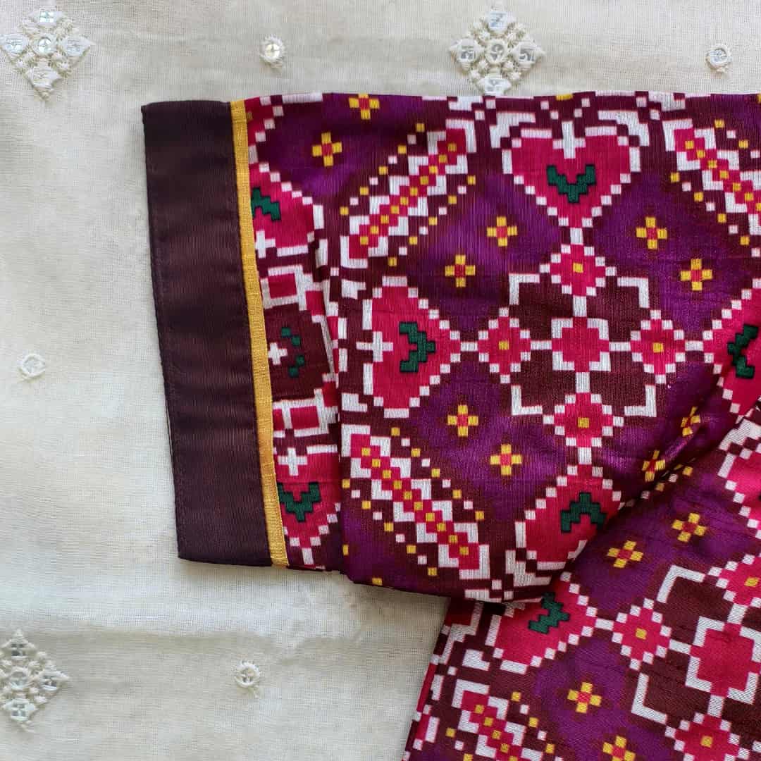 Magenta Red Brown Patola print Dola Silk Readymade Blouse | Godhuli
