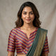 Magenta Red Green Stripes Multicoloured Gaji Silk Readymade Blouse | Godhuli