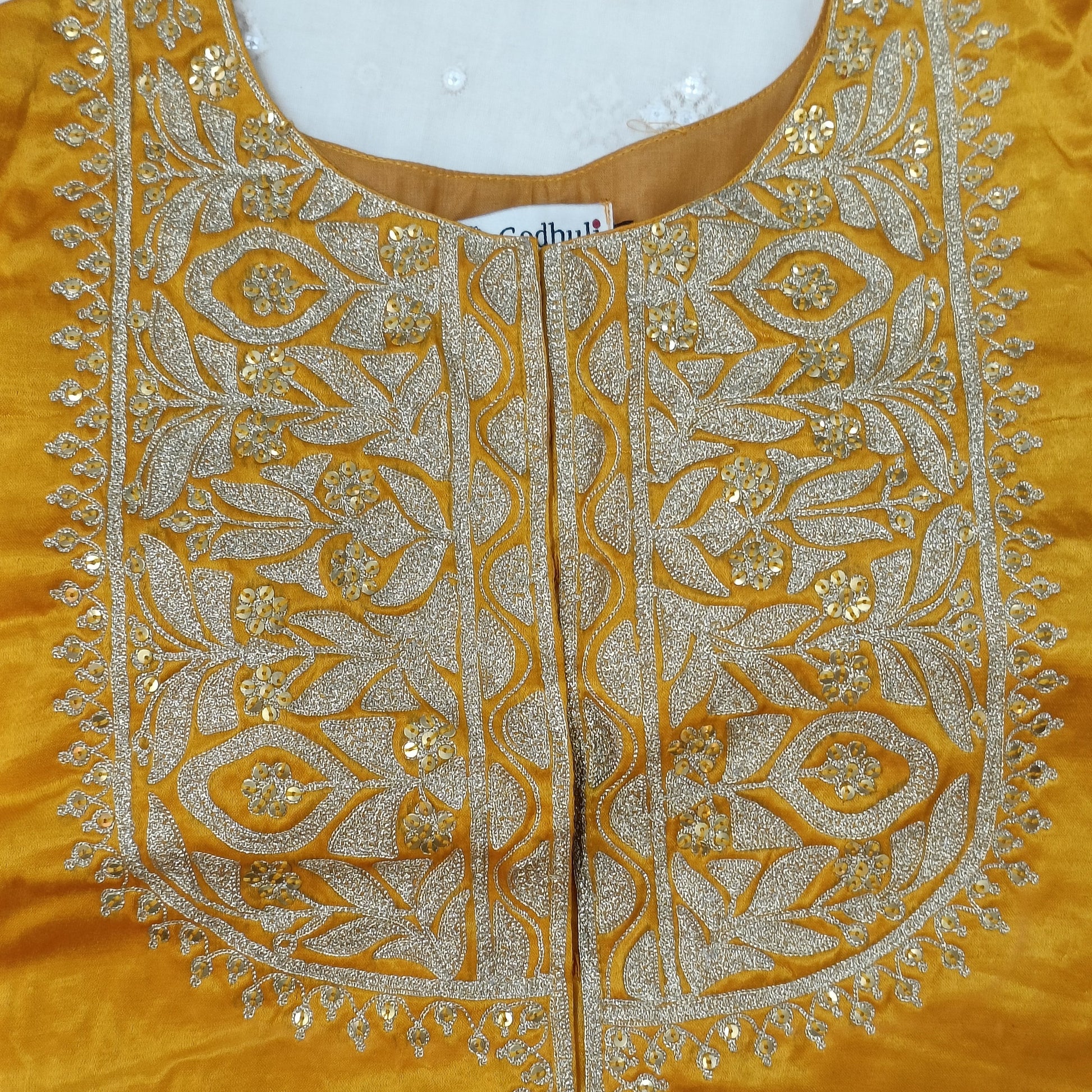 Mango Yellow Gaji Silk Aari Work Blouse
