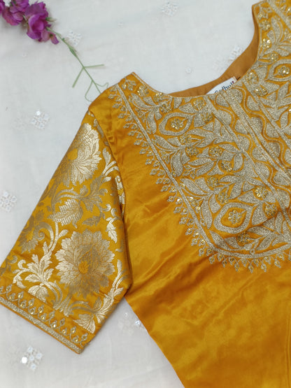 Mango Yellow Gaji Silk Aari Work Blouse