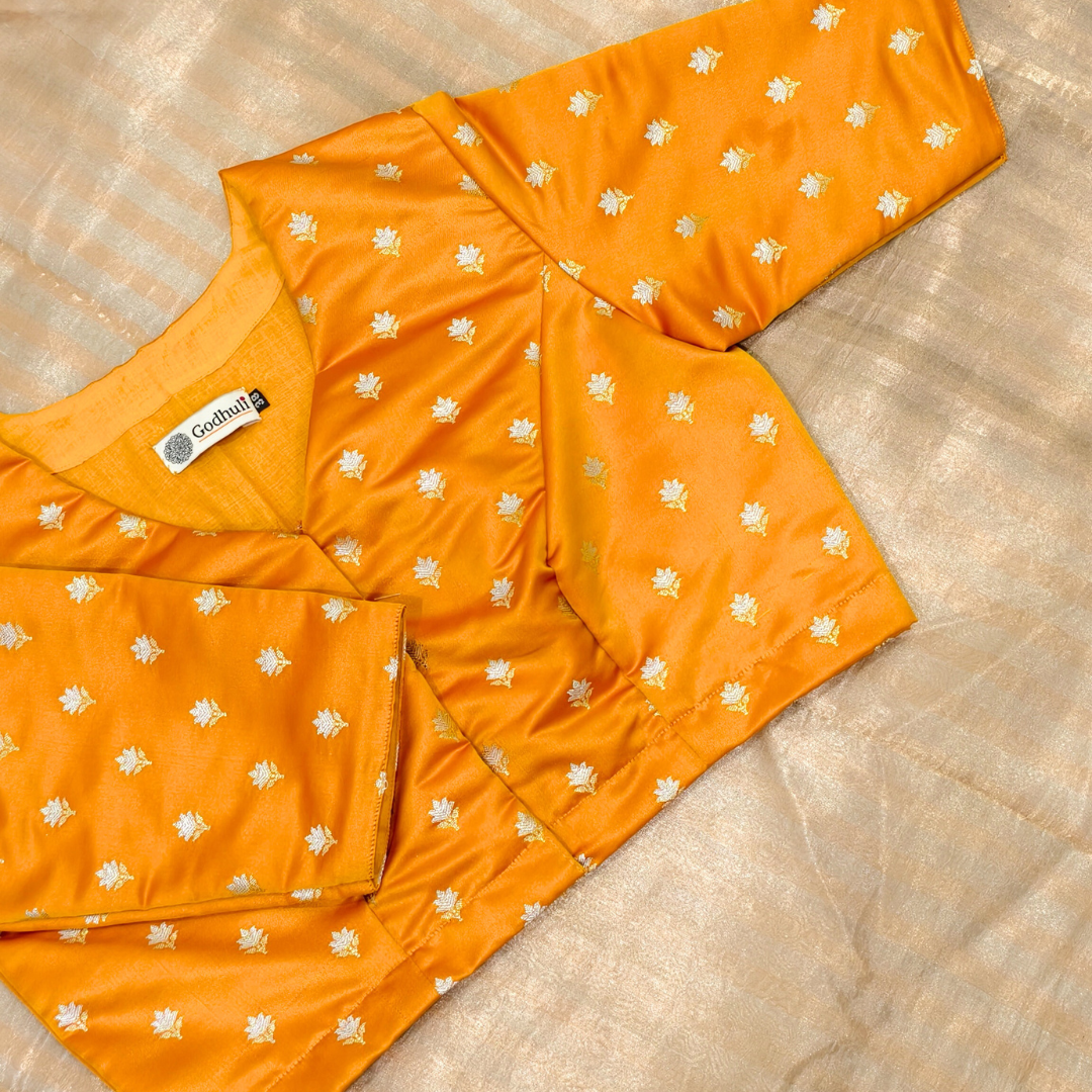 Mango Yellow Zari Floral Motif Satin Silk Brocade Blouse